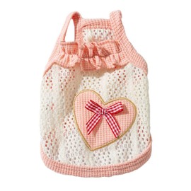 Breathable Cotton Dog Shirt with Heart and Bow Decoration, Pet Shirt for Small Dogs, Puppy Clothes for Chihuahuas, Dachshunds, French Bulldogs, and Yorkies, Summer Dog Outfit for Girls(Pink,XS)