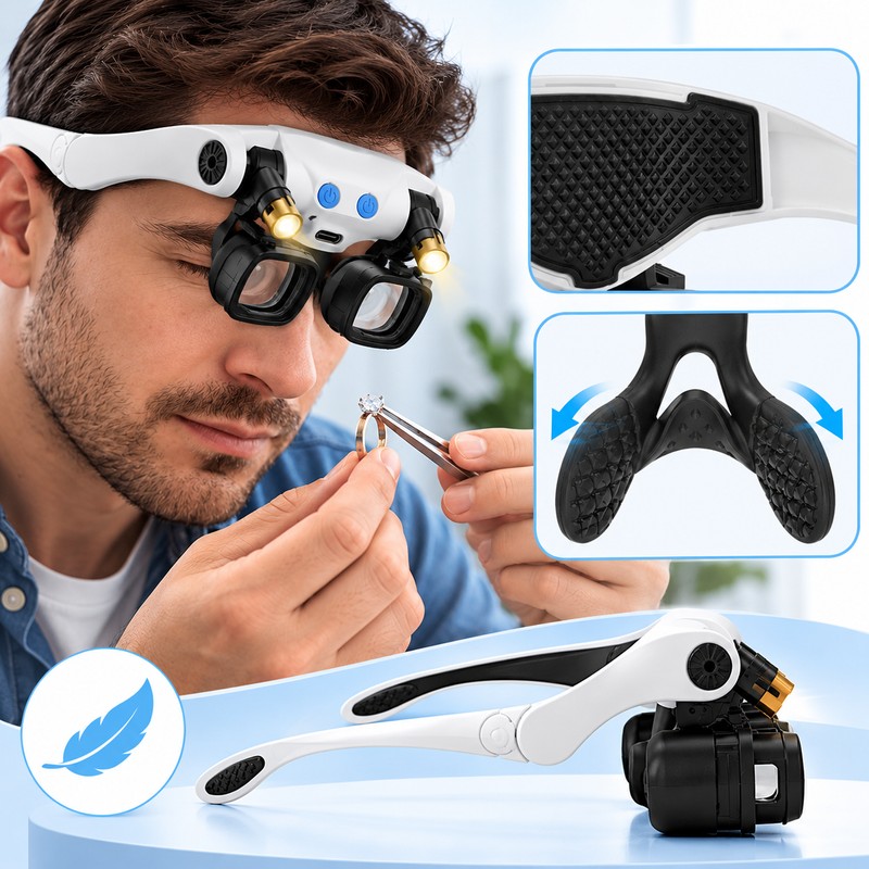 Head-Mounted LED Magnifying Glass for Precision Work – Hands-Free Design