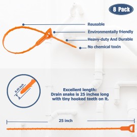 8 Pack 25inch Drain Snake Clog Remover, Drain Hair Remover, Sink Snake Drain Auger Cleaner Tool For Bath Tub, Toilet, Kitchen Sink, Sewer
