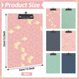 6 Pack 12.5 x 9 Inch Clipboards for Teacher Plastic Clipboards Back to School Clipboard with Clip A4 Letter Size Hardboard Clipboard for Office Supplies Nursing Essentials Must Have (Geometric Design)