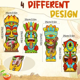 Fjoron 4 Pcs Tiki Mask Towel Hooks Tiki Wooden Ornament Hooks Hawaii Decorative Wall Hooks for Tiki Bar Beach Swimming Pool Bathroom Bedroom Wall Mounted Decor