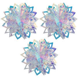 GORGECRAFT 3PCS Christmas Hanging Decorations Iridescent Flower Ball Plastic Holographic Folding Decor Clear Foil Ceiling Rainbow Shine Ornament for Bridal Shower Wedding Birthday Theme Party