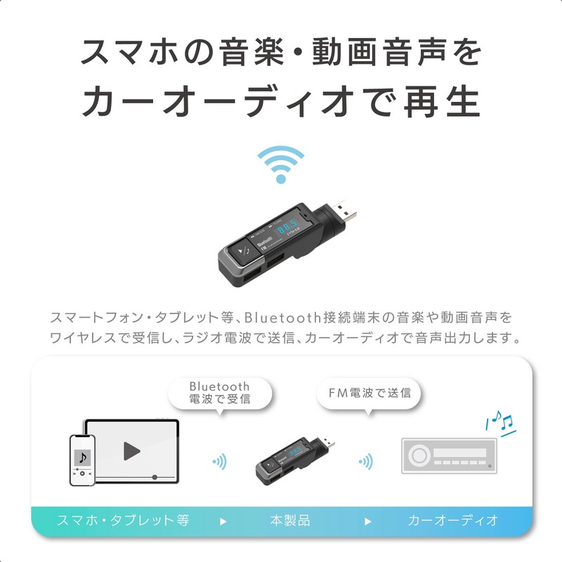 Kashimura Slim Design! Multifunctional Bluetooth FM Transmitter with USB Port,