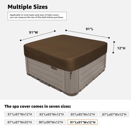 Square Hot Tub Cover 420D Heavy Duty Waterproof UV Protector Spa Hard Covers for Hot Tub 91''Lx91''Wx12''H Coffee