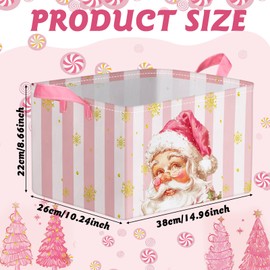 Roshtia 6 Pcs Pink Christmas Basket Vintage Santa Xmas Tree Snowflake Elk Christmas Tree Gift Basket Clothes Toy Storage Bin with Handles Cube Collapsible Rectangle Box for Room Decor
