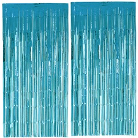 Termichy 2 Pack Cortinas de Malla Metálica Cortinas con Flecos metálicos Cortina Brillante para cumpleaños Fiesta de Bodas Decoraciones navideñas (Azul)