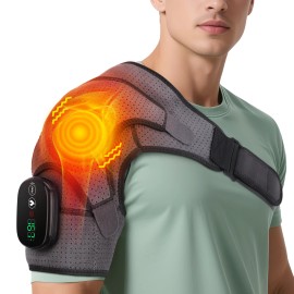US  Cordless Electric Vibration Shoulder Massager with Heat Shoulder Brace Massage Belt Pain ReliefColor: Gray