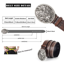 HinyBoeh Floral-Western-Belt for Womens Vintage-Diamond-Buckle Belt Cowgirl-Cowboy PU-Leather Belt for 28-38''Waist