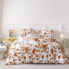 SUSYBAO Burnt Orange Plant Duvet Cover King 100% Cotton Leaves Floral Duvet Cover 3 Pieces Set 1 Terracotta Tree Botanical Duvet Cover with Zipper Ties 2 Pillowcases Soft Rust Flower Bedding
