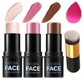 3 Pcs Face Contour Stick Kit, Shades with Highlighter, Blush and Bronzer Trio for Sculpt the Cheeks and Body, Long Lasting and Smooth Contorno Maquillaje(2+5+6)
