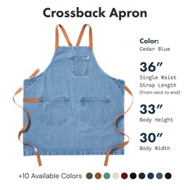 hedley & bennett Crossback Apron - Professional Chef's Apron - Cross Back Mens Apron - Mens Cooking Apron - Kitchen Apron - Chef Aprons for Men & Women - 8oz 100% Cotton Denim Fabric - Cedar Blue