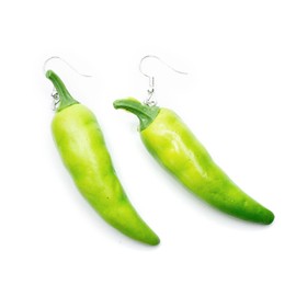 Miniblings Paprika Earrings Hanging Cooking Kitchen Chef Vegetable Pepperoni Pizza Green – Handmade Fashion Jewellery I Earrings Silver-Plated, Styrofoam