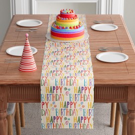 XCHI Happy Birthday Colorful Balloons Confetti Stars Table Runner Burlap Table Decoration for Home Kitchen Dining Dinner Indoor Holiday Party Farmhouse Decor 13x72 Inch