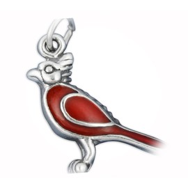 New Red Enamel Cardinal Bird Christmas 3D 925 Solid Sterling Silver Charm for Everyday Wear and Any Outfit ISLANL02026