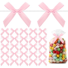 30 Pack Pink Twist Tie Bow, Satin Ribbon Bows Small Bows for Crafts, Mini Bowties Bowknot for Christmas Gifts DIY Decorations Treat Bags, Gift Wrap Bows, Premade Tiny Bows for Bakery Cookie Candy Bags