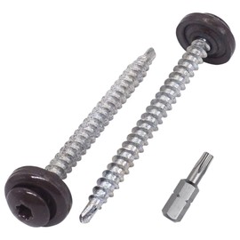 SKIR'CO (40 pcs) Metal Roofing Screws, 4.8 x 60 mm Painted Self-Drilling Screws With EPDM Washers, Torx Head (Grey Brown RAL 8019)