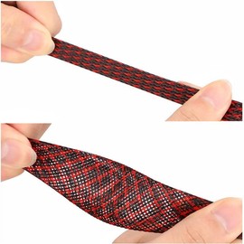 Aibole 25Ft-3/8 Black＆Red Cable Management Cord Protector Braided Wire Loom Braided Cable Sleeve for Television, Audio, Computer Cables, Prevent Pet from Chewing Cords…