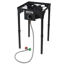 COOKAMP High Pressure Single Propane Burner 55,000BTU Outdoor Camping Stove with 0-20 PSI Adjustable Regulator and Steel Braided Hose (55,000BTU)