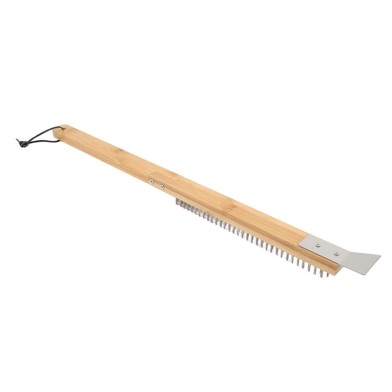 Long Pizza Oven Brush with Scraper Mounted Metal Bristles Pizza