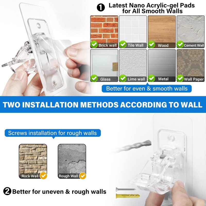 Antimbee 6-Pack No Drill Needed Curtain Rod Holders, Self Adhesive