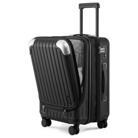LEVEL8 Grace Hard Shell Carry on Luggage with Front Compartment, 20 Inch Expandable Suitcases with Wheels, Lightweight Carry-on Suitcase for Airplane, Tsa Lock, Black