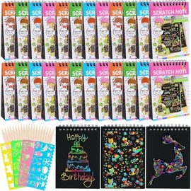 32 PACK Scratch Art, Libros para Colorear Mayoreo, Papel de Arte Arcoíris con 32 Lápices y 4 Cuatro Plantillas de Dibujo, Juguetes para Fiestas Infantiles, Premios, Regalitos, Recuerdos para Niñas, Día Del Niño Escuela