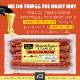 Long John Snacks Mild & Cheddar Dried Salami Stix – Award-Winning Blend of Herbs and Spices with Cheddar Flavor – High Protein & Delightful Flavor – Smoked & Seasoned to Perfection –16oz.