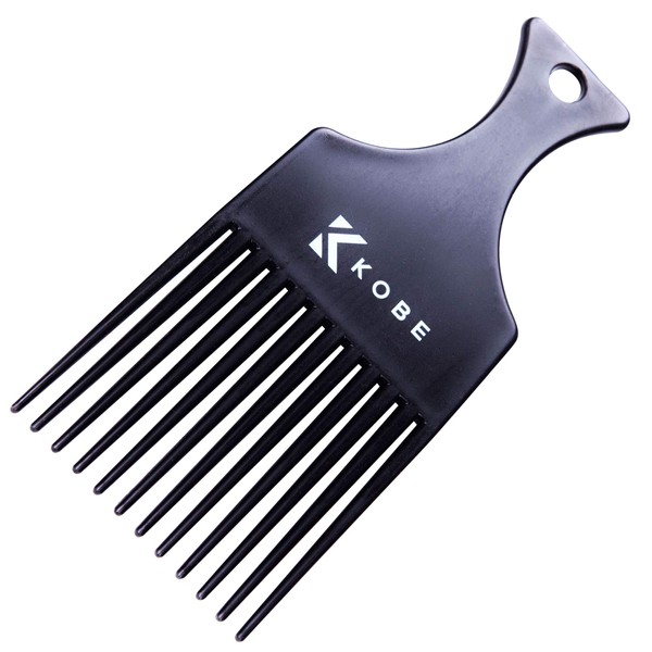 Kobe Professional Afro Comb - Durable Black Fully Plastic Parting Comb - Ideal Comb for Curly Hair - Afro Pick Hair Pick - Wider Teeth for Easy Styling