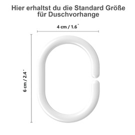Shower Curtain Rings, 48 Pieces, Shower Curtain Hooks, White, Rings for Shower Curtain in C-Shape for Shower Window Rod, Made of Sturdy Plastic Shower Curtain Rings, Shower Rings for Shower Curtain