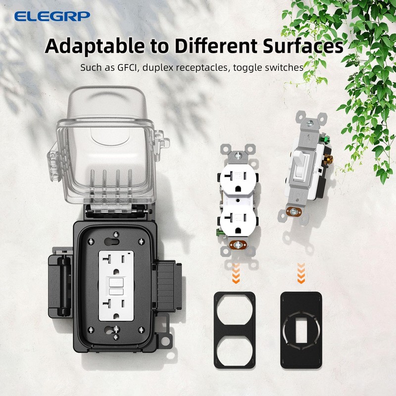 ELEGRP Weatherproof Outdoor Outlet In-Use Cover, Horizontal/Vertical Mount, Heavy-Duty Clear