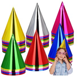 LVNRIDS 48 pieces Party Cone Hats, Colorful Birthday Party Hats for Kids Cone Paper Hat with Elastic String for Birthday Christmas New Year Party Decoration Supplies