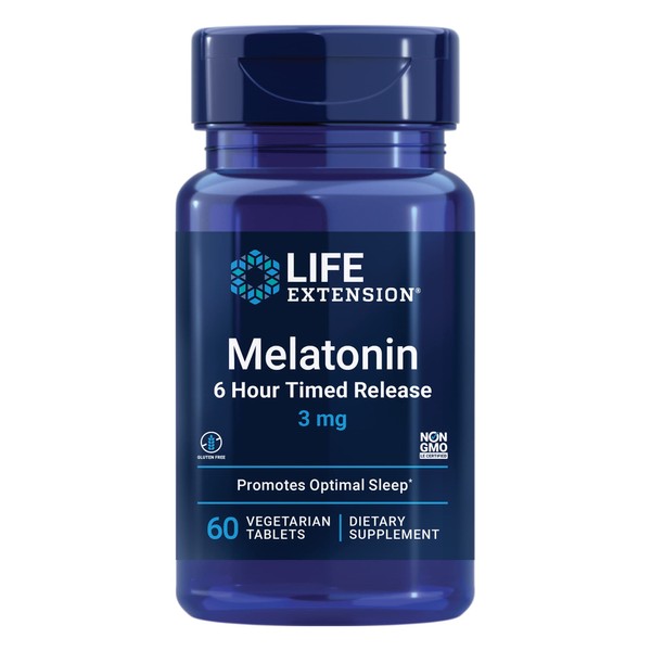 Life Extension Melatonin 6 Hour Timed Release 3 mg - For Circadian Rhythm & Immune Function, Cellular and DNA Health - Sleep Supplement - Non-GMO, Gluten-Free - Vegetarian Tablets, 60 Count