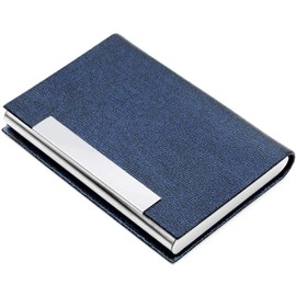 AYCLIF Business Card Holder Professional PU Leather Metal Name Card Holder Bag Business Card Holder for Men and Women with Magnetic Closure, Blue