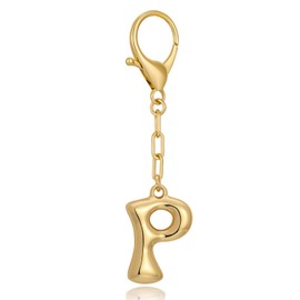 LILIE&WHITE Gold Keychain For Women With Letter Charm Gold Bag Charm Handbag Key Pendant Fashion Alphabet P Keychain Accessories Charms Gift Bubble Initial Keychain