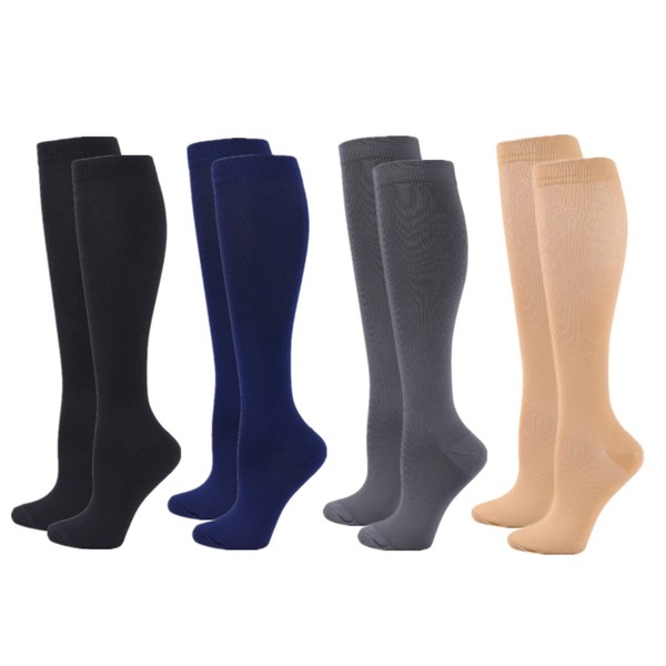 Compression Socks for Men and Women, 2/3/4/6 Pairs, 20-25mmHg, Knee Socks for Sports, Athletic, Edema, Diabetics, Varicose Veins, Travel, Pregnancy, Nursing, Black Skin Blue Grey