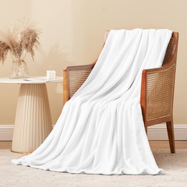 Aisbo Fleece Blanket White Throw - Versatile Soft Warm Blanket Fluffy Throws for Sofa Couch Single Size, Cozy Solid Bed Flannel Blanket for Travel, 130x150cm White