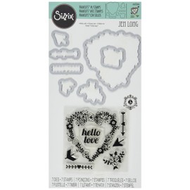 Sizzix Framelits Die Set with Stamps Hello Love by Jen Long (7 Pack)