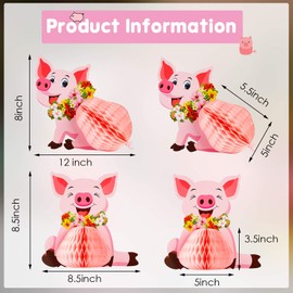 Luau Party Decorations Luau Pig Honeycomb Centerpieces Tabletop Pig Birthday Party Supplies for Tropical Hawaiian Pig Birthday Party Luau Table Decoration (4 Pieces)