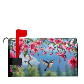 Anyako Spring Red Flowers Mailbox Cover Welcome Spring Floral Mailbox Covers Magnetic Standard Size 21" X 18" Bird Blue Summer Mailbox Wrap Post Letter Box Cover Decor for Home Outdoor Yard Garden