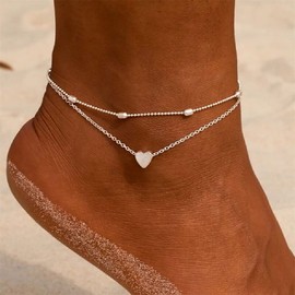 Clataly Sun Moon Ankle Bracelets Multilayer Pineapple Love Turtle Ankle Beads Summer Accessories Beach Foot Jewellery for Women Girls (Silver Love Anklet)
