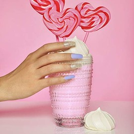 Kiss Nails GEL FANTASY- Long Design Nails w/Adhesive Tabs & Glue (KGN07-RUSH HOUR) 24 Count Periwinkle/Gold Long Length