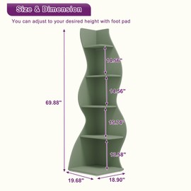 HIGREENA Corner Shelf, 5-Tier Corner Wall Shelf, Modern Corner Shelves Stand Bookcase, Small Display Storage for Living Room, Green