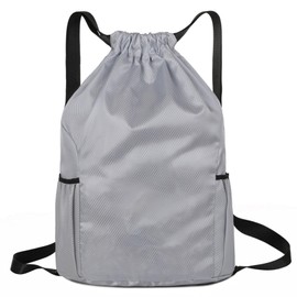 chongning Drawstring Gym Bag, Large Sports Backpack, Waterproof Drawstring Bag Bring Two Side Pockets, Swim Bags for Women Men, Gym Sack for School Sports Swimming Gym Travel Beach (Gray)