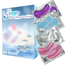 Gavacy Glitter Marine Collagen Under Eye Patches (24 Pairs), 4 Shimmery Colors, Hydrating Under Eye Gels for Puffy Eyes, Dark Circles, Eye Bags, Wrinkles, Eye Mask, Best Xmas Gift for girls