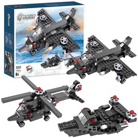 COGO Creator 3in1 Düsenflugzeug, Kanonenboot, Hubschrauber Bauspielzeugsets Flugzeug Konstruktionsspielzeug Kreatives Spielzeug Kinder 6 7 8 9 10 11 12 (177 Stück)
