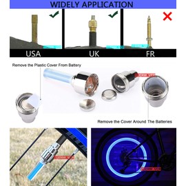 YUERWOVER 4 Pack LED Bike Wheel Stick Light Car Tire Valve Stem Cap Bicycle Motor Tyre Flash Light Reflector Accessories for Kids Men Women with 10 Extra Batteries(Blue)