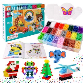 6000 Fusibles de Cuentas, 24 colores, 5 mm, Kit de Manualidades de Cuentas con Tabas Perforadas, Papel de Planchar para Fiestas infantiles, Manualidadas, 90 patrones, Juguetes de cumpleaños de Navidad fuse beads