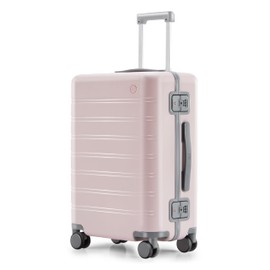 NINETYGO Zipperless Carry on Luggage 22x14x9 Airline Approved, Hard Shell Suitcase with Spinner Wheels, Integrated TSA Lock, Latching System, Gliese Pink, 39L, Manhattan Classic