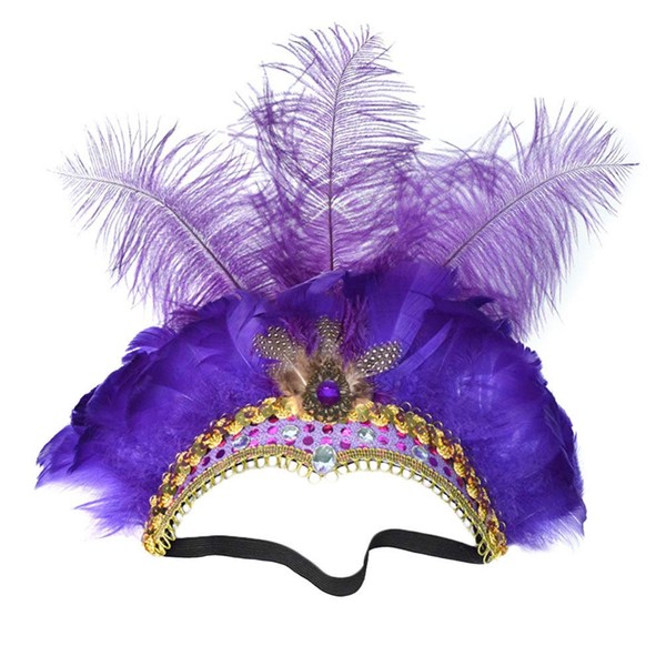 FRCOLOR Feather Headband Vintage Fascinator Carnival Headpiece Party Masquerade Pageant Show Headdress (Purple)