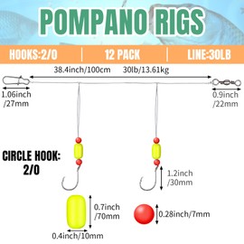 JellyArch 12 Pcs Pompano Rigs for Surf Fishing Offshore Surf Fishing Rigs Saltwater Gear Tackle with 2/0 Circle Hooks Double Circle Swivels Duo Lock Snaps(Yellow)